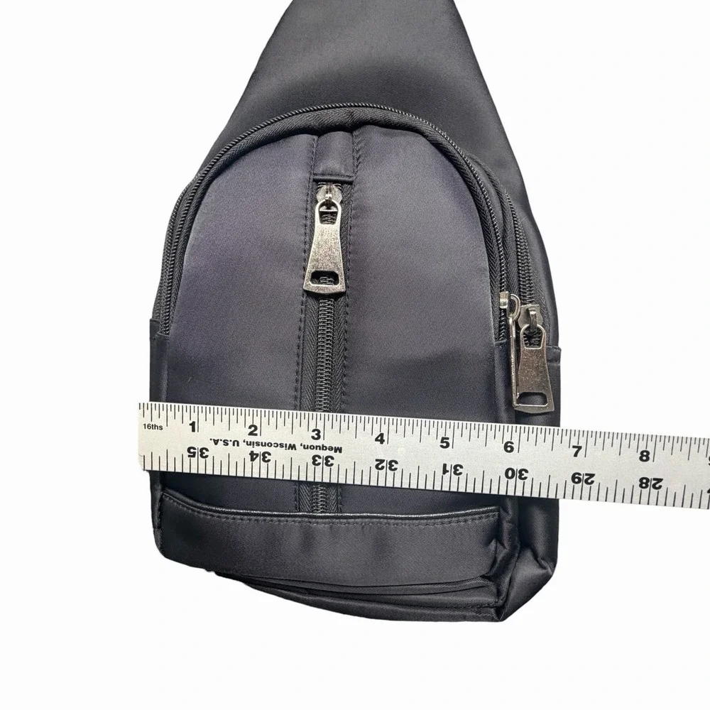 Black Sling Bag Crossbody Chest Pack Travel Backpack Nylon Multi Pocket